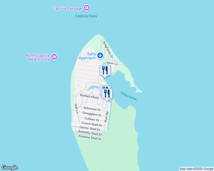map of restaurants, bars, coffee shops, grocery stores, and more near 4461 Harbor Bend Drive in Captiva