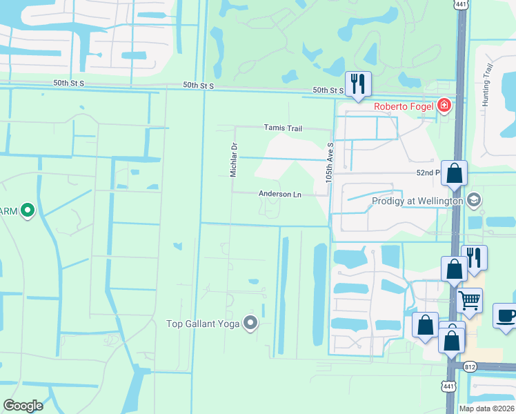 map of restaurants, bars, coffee shops, grocery stores, and more near 10780 Anderson Lane in Lake Worth
