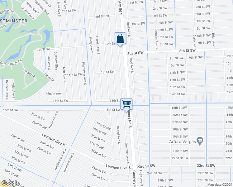 map of restaurants, bars, coffee shops, grocery stores, and more near 1139 Gilbert Avenue South in Lehigh Acres
