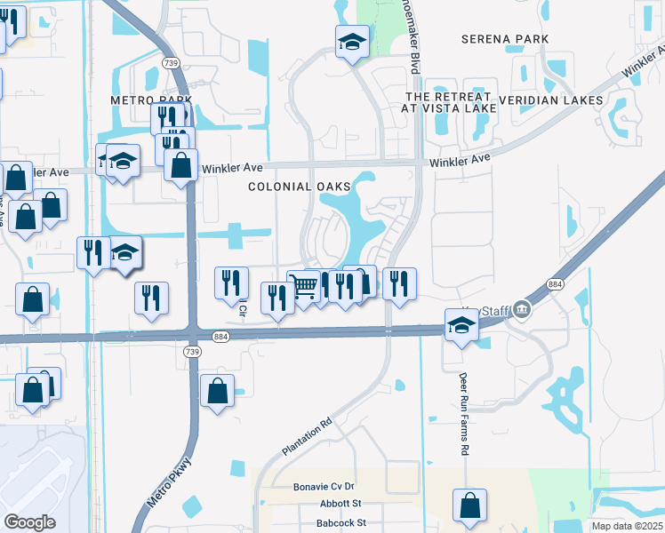 map of restaurants, bars, coffee shops, grocery stores, and more near 4328 Cortina Circle in Fort Myers