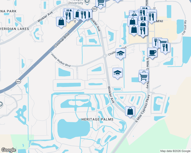 map of restaurants, bars, coffee shops, grocery stores, and more near 4641 Mystic Blue Way in Fort Myers