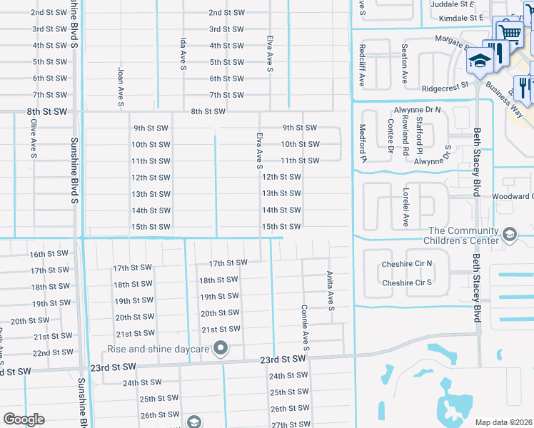 map of restaurants, bars, coffee shops, grocery stores, and more near 2617 14th Street Southwest in Lehigh Acres