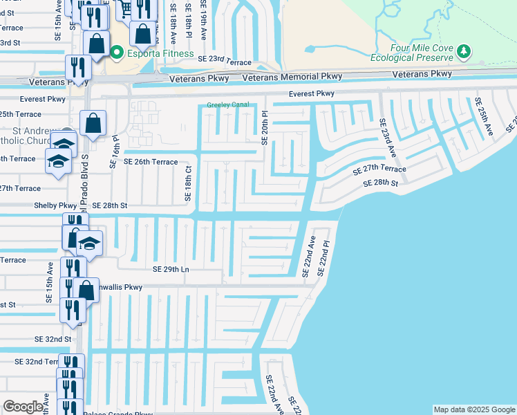 map of restaurants, bars, coffee shops, grocery stores, and more near 2022 Southeast 28th Street in Cape Coral