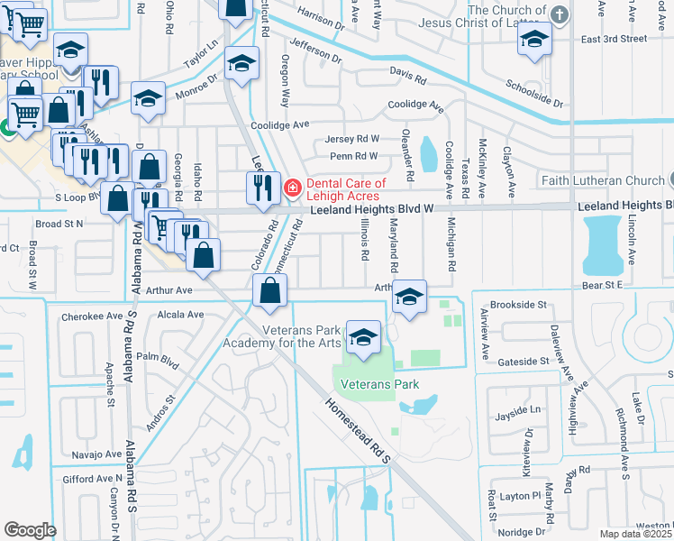 map of restaurants, bars, coffee shops, grocery stores, and more near 19 Louisiana Road in Lehigh Acres