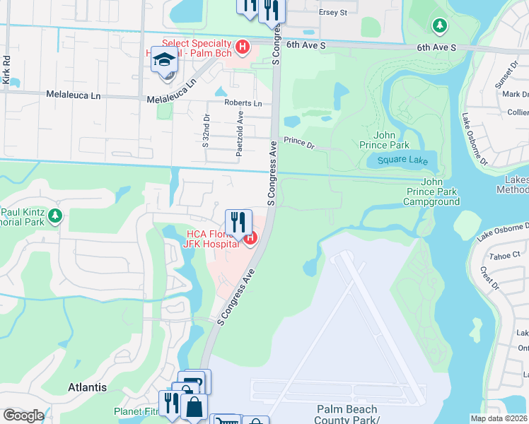 map of restaurants, bars, coffee shops, grocery stores, and more near 101 John F Kennedy Drive in Atlantis