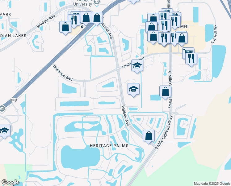 map of restaurants, bars, coffee shops, grocery stores, and more near 4601 Mystic Blue Way in Fort Myers