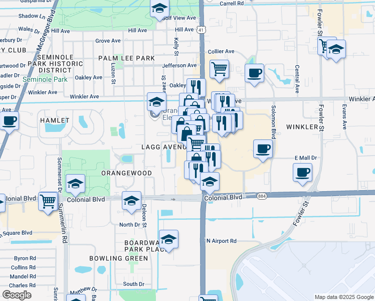 map of restaurants, bars, coffee shops, grocery stores, and more near 4224 Cleveland Avenue in Fort Myers