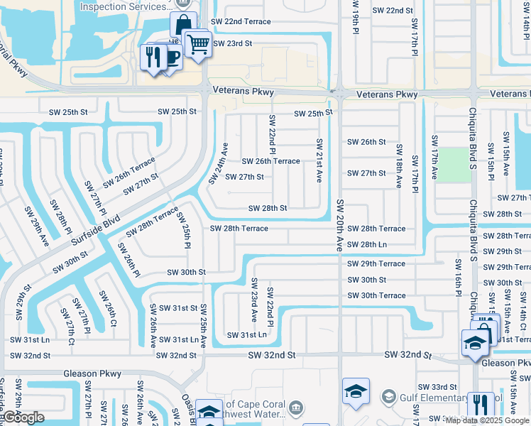 map of restaurants, bars, coffee shops, grocery stores, and more near 2245 Southwest 28th Street in Cape Coral