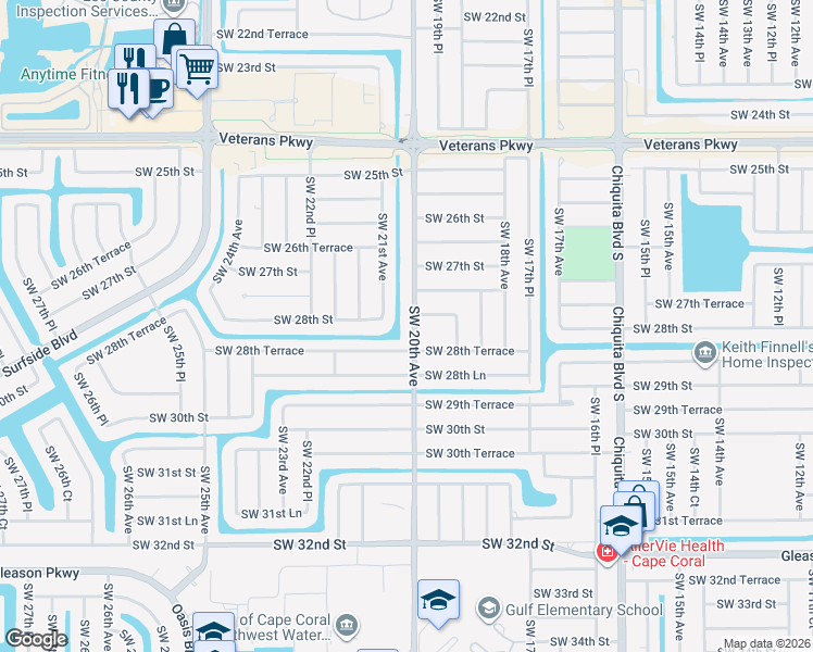map of restaurants, bars, coffee shops, grocery stores, and more near 2728 Southwest 20th Avenue in Cape Coral