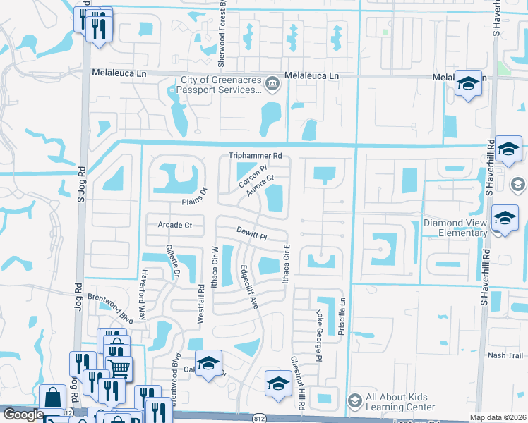 map of restaurants, bars, coffee shops, grocery stores, and more near 5216 Edgecliff Avenue in Lake Worth
