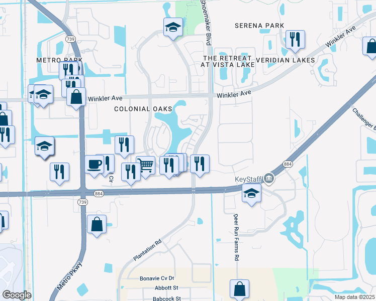 map of restaurants, bars, coffee shops, grocery stores, and more near 4281 Bellasol Circle in Fort Myers