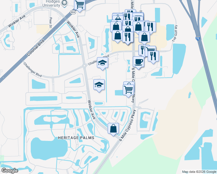 map of restaurants, bars, coffee shops, grocery stores, and more near 8416 Bernwood Cove Loop in Fort Myers