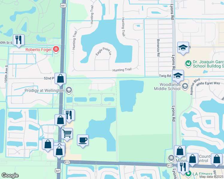 map of restaurants, bars, coffee shops, grocery stores, and more near 9970-9998 Twigg Road in Lake Worth