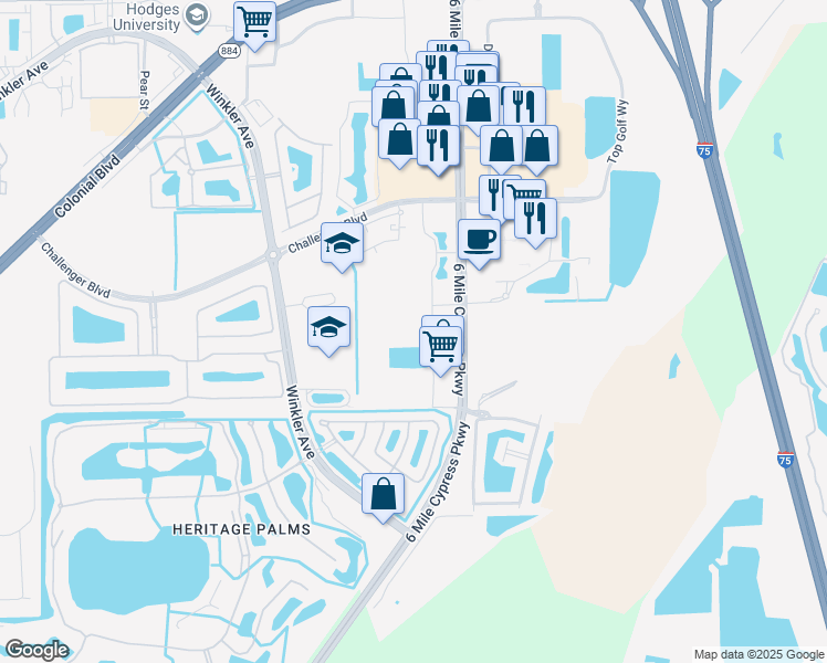 map of restaurants, bars, coffee shops, grocery stores, and more near 8546 Bernwood Cove Loop in Fort Myers