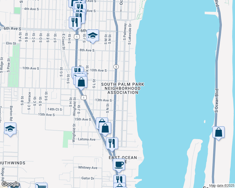 map of restaurants, bars, coffee shops, grocery stores, and more near in Lake Worth Beach
