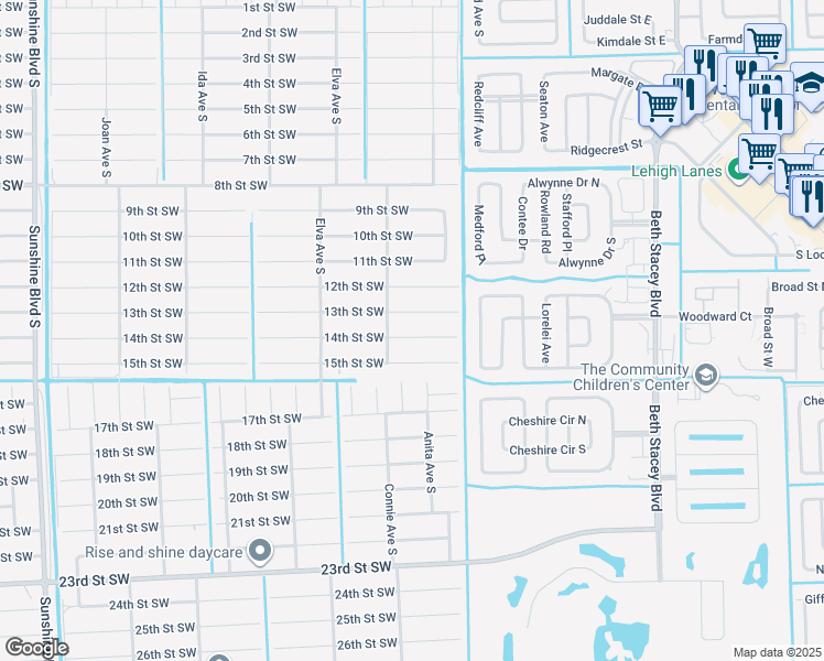 map of restaurants, bars, coffee shops, grocery stores, and more near 2514 14th Street Southwest in Lehigh Acres
