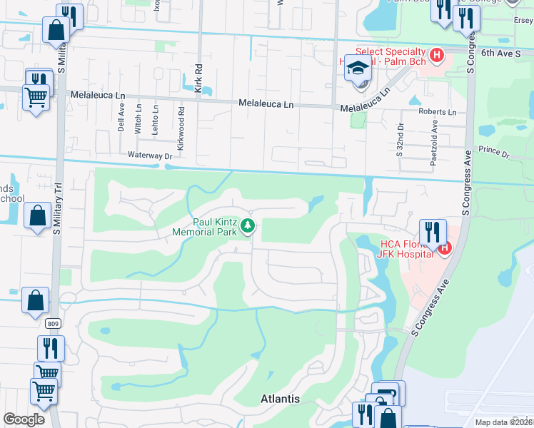 map of restaurants, bars, coffee shops, grocery stores, and more near 112 Glenbrook Court in Atlantis