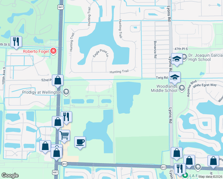 map of restaurants, bars, coffee shops, grocery stores, and more near 5001-5099 95th Avenue South in Lake Worth