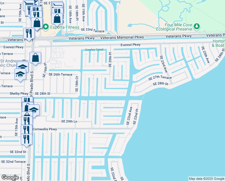 map of restaurants, bars, coffee shops, grocery stores, and more near 2033 Southeast 28th Street in Cape Coral