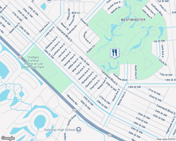 map of restaurants, bars, coffee shops, grocery stores, and more near 2408 Vernon Avenue South in Lehigh Acres