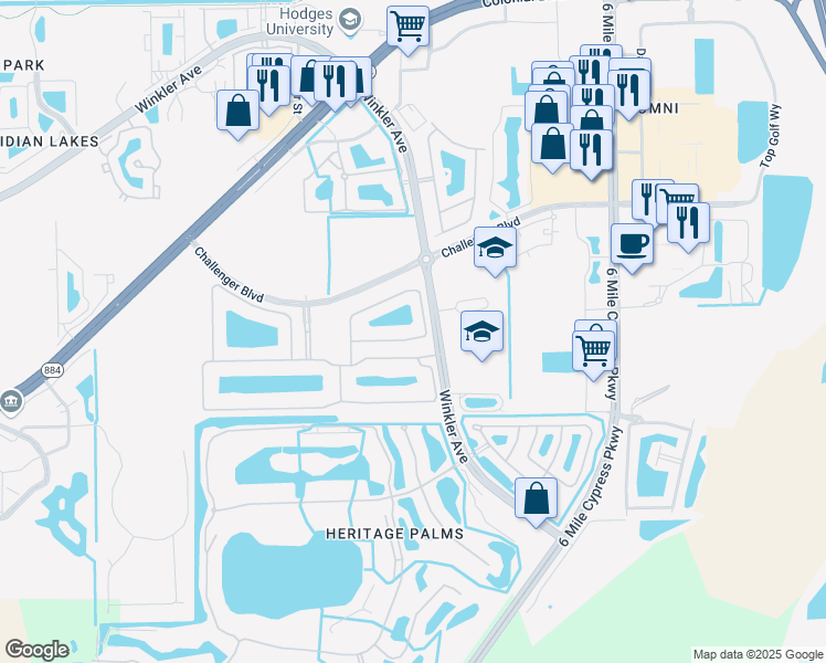 map of restaurants, bars, coffee shops, grocery stores, and more near 4601 Mystic Blue Way in Fort Myers