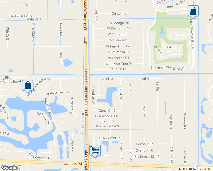 map of restaurants, bars, coffee shops, grocery stores, and more near 7798 Ashwood Lane in Lake Worth