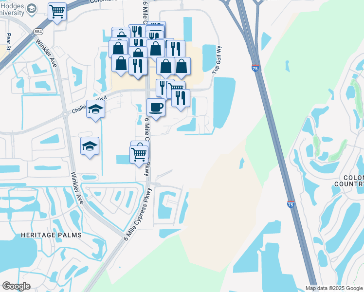 map of restaurants, bars, coffee shops, grocery stores, and more near 9851 6 Mile Cypress Parkway in Fort Myers