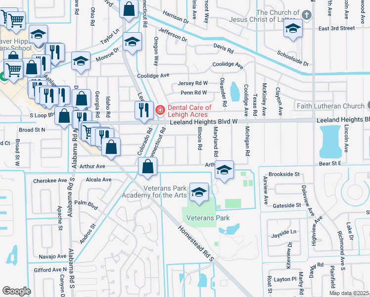 map of restaurants, bars, coffee shops, grocery stores, and more near 19 Louisiana Road in Lehigh Acres