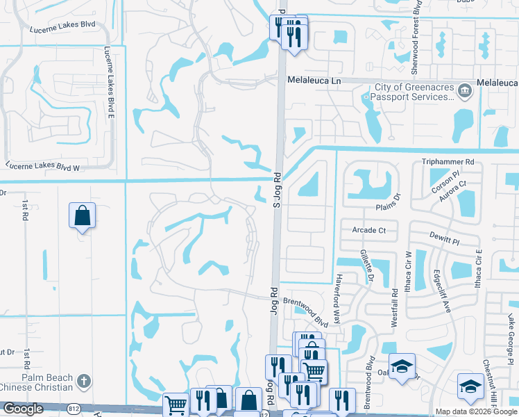 map of restaurants, bars, coffee shops, grocery stores, and more near 5254 Fountains Drive South in Lake Worth