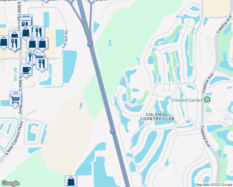 map of restaurants, bars, coffee shops, grocery stores, and more near 10076 Oakhurst Way in Fort Myers