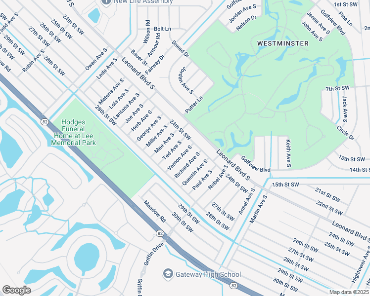 map of restaurants, bars, coffee shops, grocery stores, and more near 2408 Vernon Avenue South in Lehigh Acres