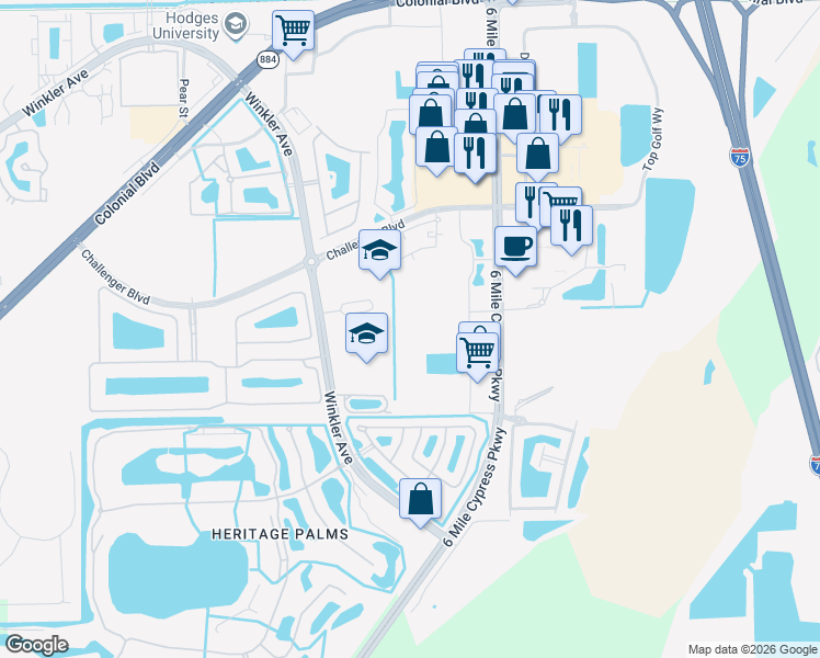 map of restaurants, bars, coffee shops, grocery stores, and more near 8416 Bernwood Cove Loop in Fort Myers