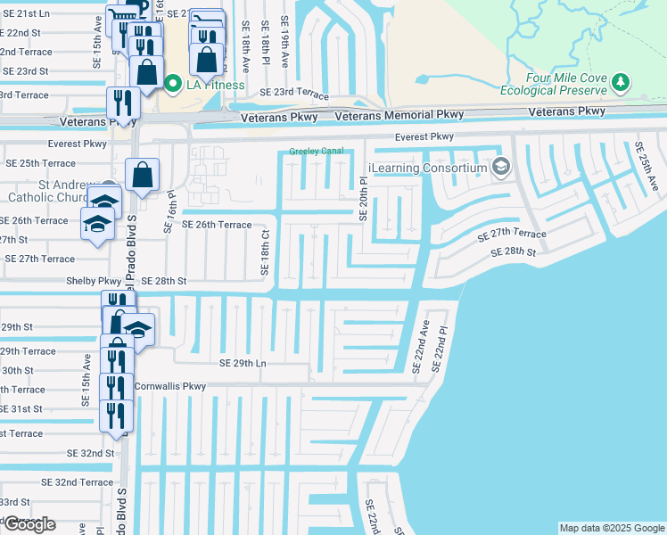 map of restaurants, bars, coffee shops, grocery stores, and more near 2648 Southeast 20th Avenue in Cape Coral