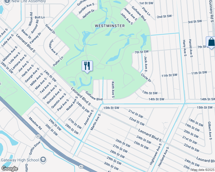 map of restaurants, bars, coffee shops, grocery stores, and more near 2213 Wayne Avenue South in Lehigh Acres