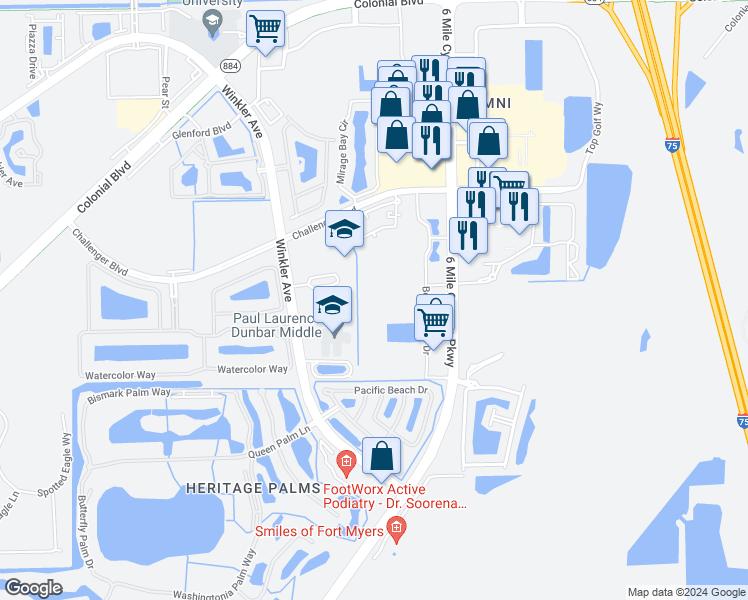 map of restaurants, bars, coffee shops, grocery stores, and more near 8416 Bernwood Cove Loop in Fort Myers