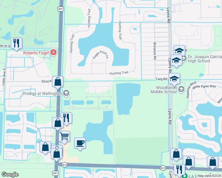 map of restaurants, bars, coffee shops, grocery stores, and more near 5001-5099 95th Avenue South in Lake Worth