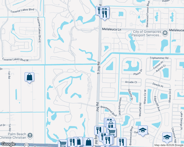 map of restaurants, bars, coffee shops, grocery stores, and more near 5254 Fountains Drive South in Lake Worth