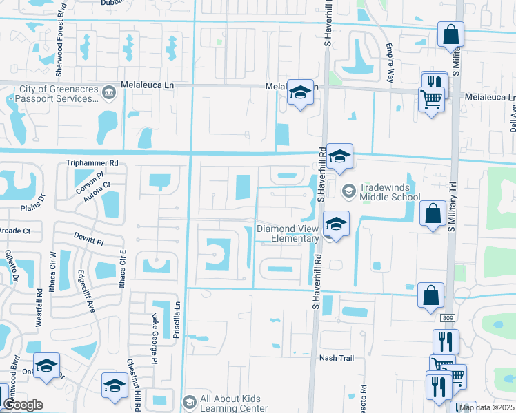 map of restaurants, bars, coffee shops, grocery stores, and more near 5054 Northern Lights Drive in Greenacres