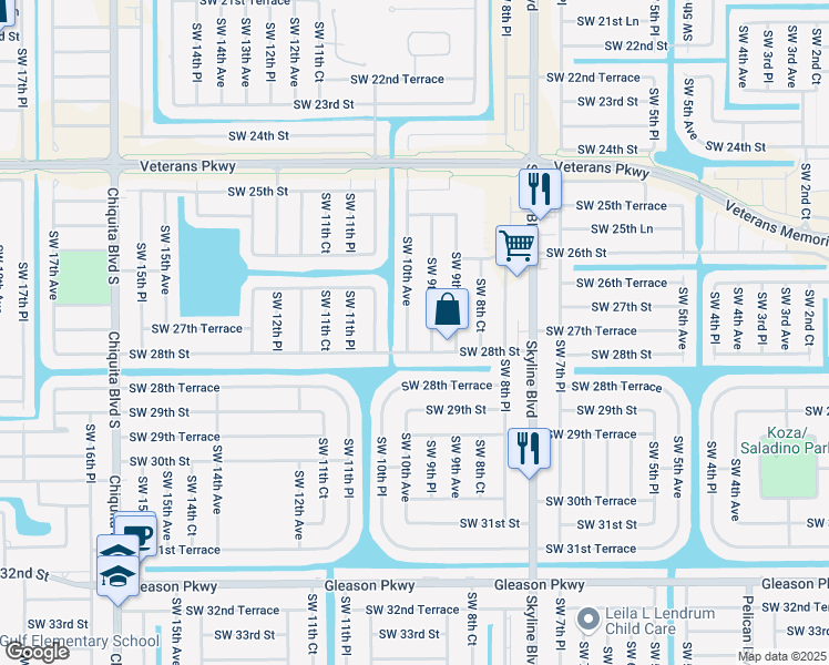 map of restaurants, bars, coffee shops, grocery stores, and more near 2718 Southwest 10th Avenue in Cape Coral