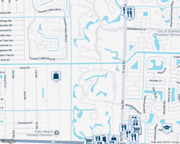 map of restaurants, bars, coffee shops, grocery stores, and more near 6904 Fountains Circle in Greenacres