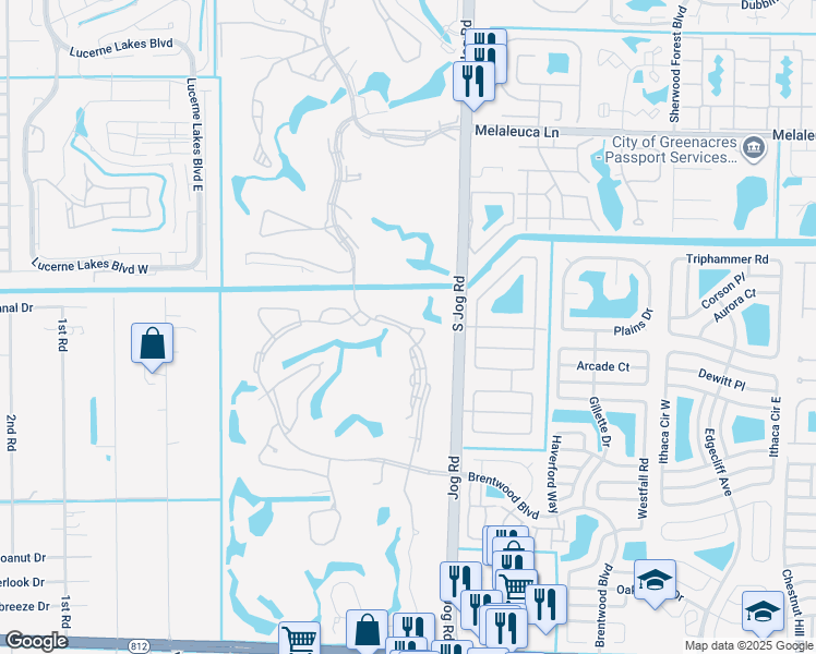 map of restaurants, bars, coffee shops, grocery stores, and more near 5170 Fountains Drive South in Lake Worth