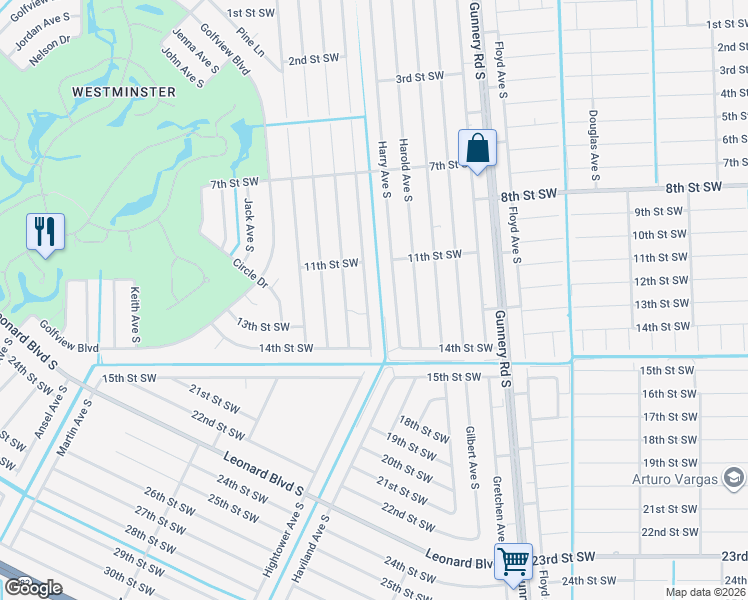 map of restaurants, bars, coffee shops, grocery stores, and more near 1125 Hightower Avenue South in Lehigh Acres