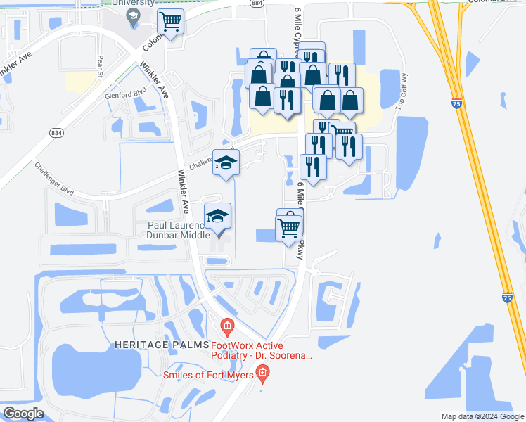 map of restaurants, bars, coffee shops, grocery stores, and more near 8546 Bernwood Cove Loop in Fort Myers