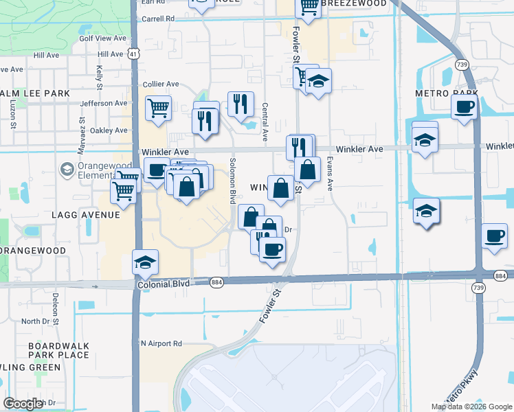 map of restaurants, bars, coffee shops, grocery stores, and more near 4127 Residence Drive in Fort Myers