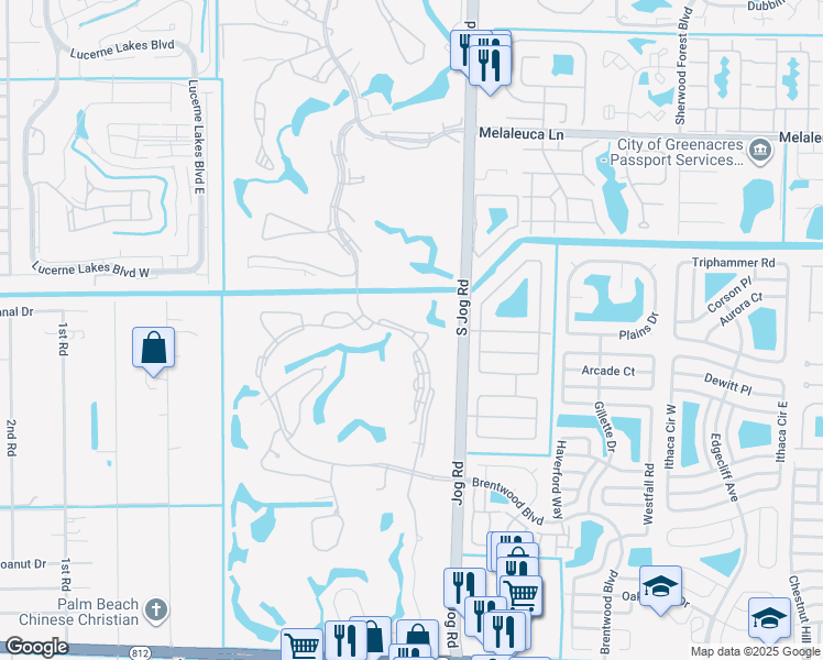 map of restaurants, bars, coffee shops, grocery stores, and more near 5170 Fountains Drive South in Lake Worth