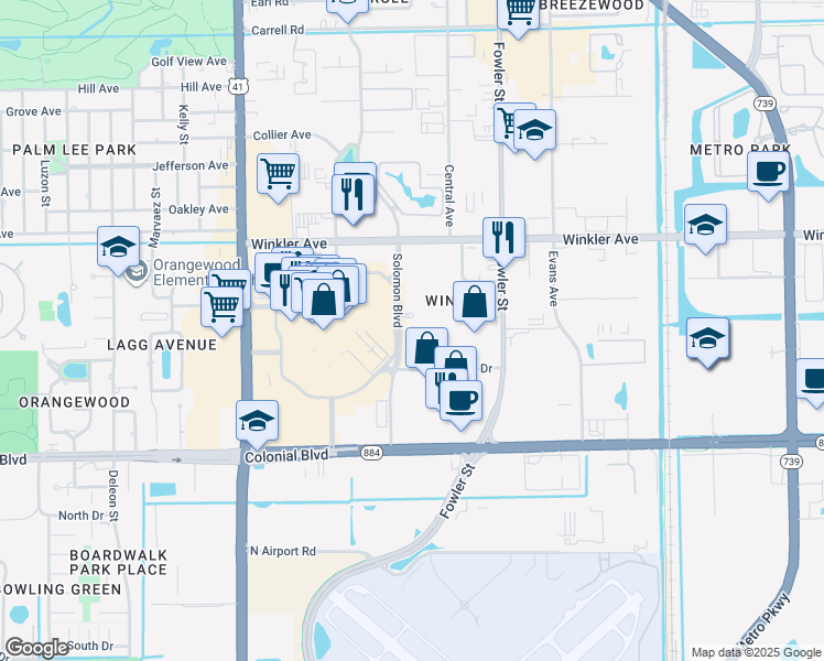 map of restaurants, bars, coffee shops, grocery stores, and more near 4149 Solomon Boulevard in Fort Myers