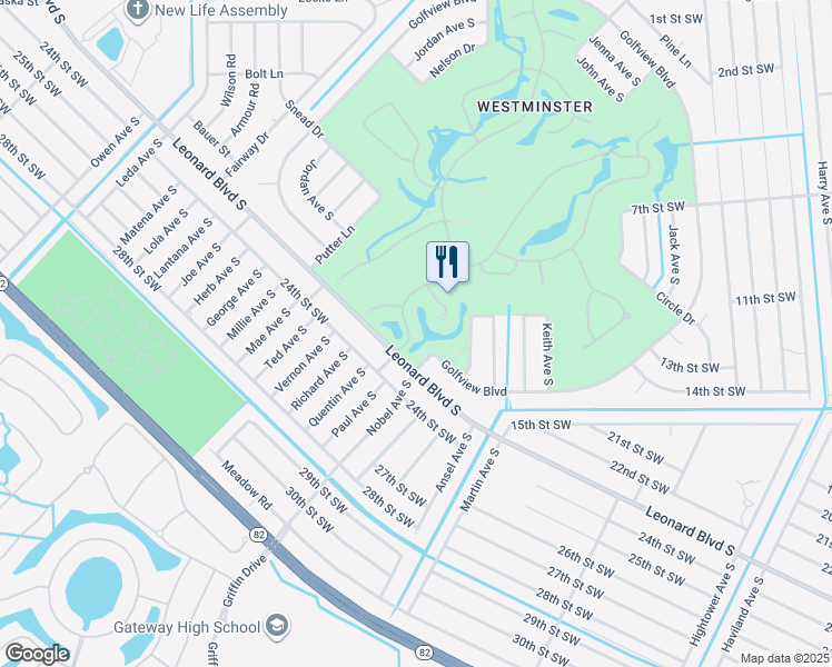 map of restaurants, bars, coffee shops, grocery stores, and more near 2259 Berkley Way in Lehigh Acres