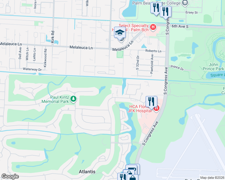 map of restaurants, bars, coffee shops, grocery stores, and more near 190 Atlantis Boulevard in Lake Worth