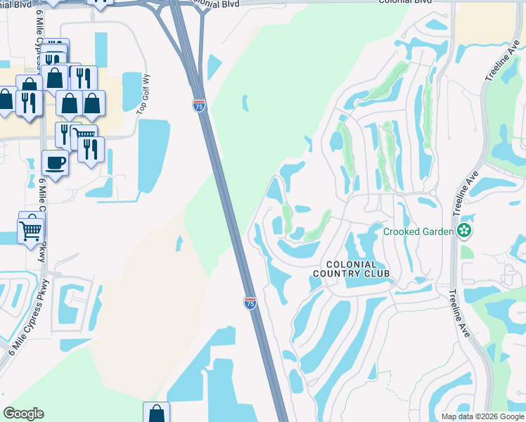 map of restaurants, bars, coffee shops, grocery stores, and more near 10076 Oakhurst Way in Fort Myers
