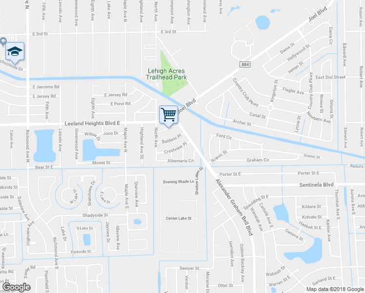 map of restaurants, bars, coffee shops, grocery stores, and more near 0 Eustis Avenue in Lehigh Acres